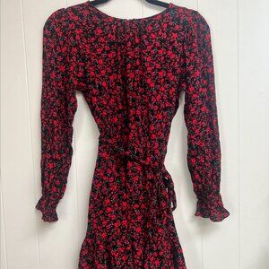 B. Smart Black Red Flowered Long Sleeve Fit and Flare Dress Size 5